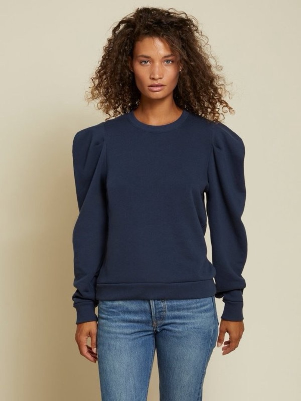 Nation LTD Navy Puff Sleeve Sweatshirt